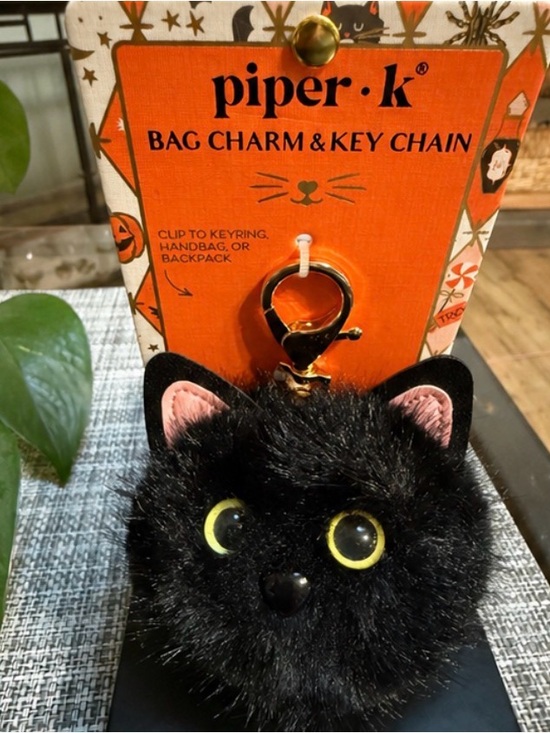 Piper Other - Piper Black Fuzzy Cat 🐈‍⬛Pom Bag Charm with Yellow Eyes🎃Halloween Fun